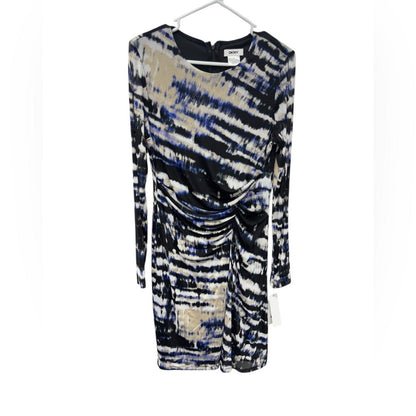 DKNY Blue and Cream Long Sleeve Dress