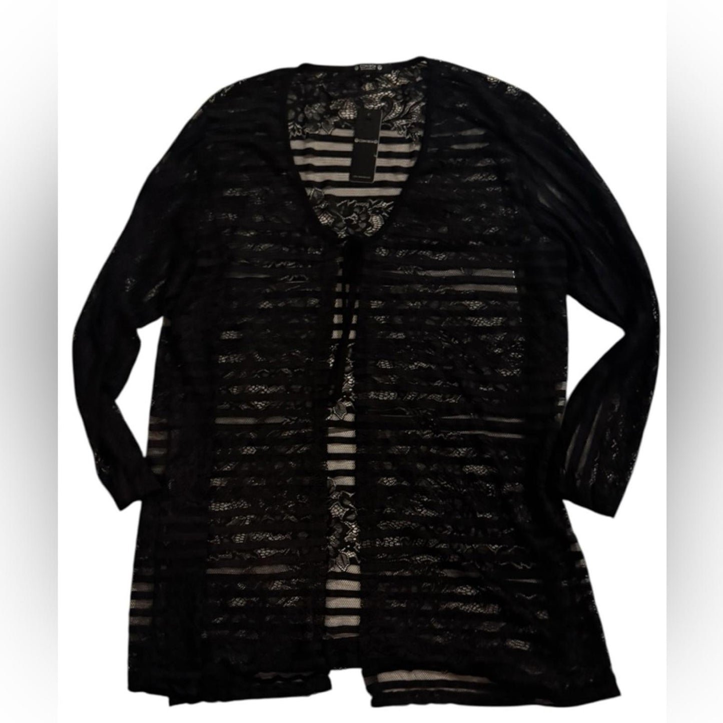 Coin 1804 Women’s Plus Tie Front Black Lace Kimono