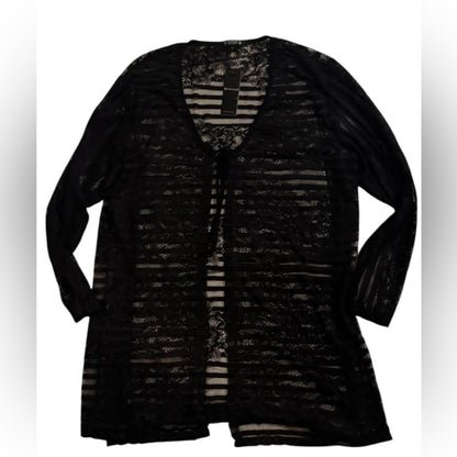 Coin 1804 Women’s Plus Tie Front Black Lace Kimono