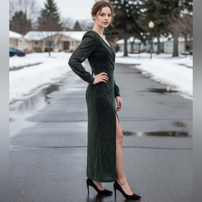 Betsy & Adam Chic Long Sleeve Green Dress