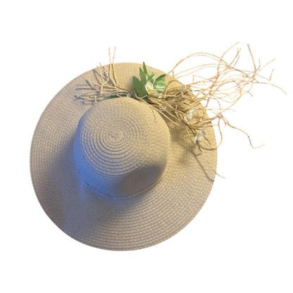 Women’s Natural Wide Brim Floral Sun Hat – Elegant Garden Style