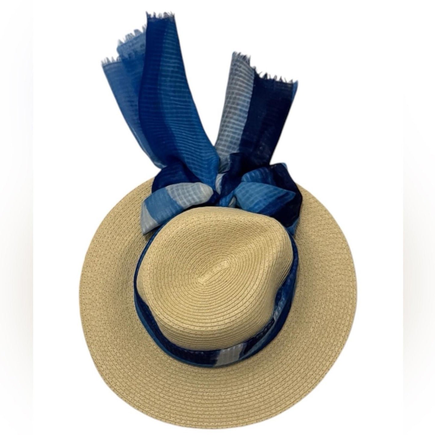 Style & Co. Women’s Natural Straw SPF 50+ Sun Hat with Blue Scarf Band