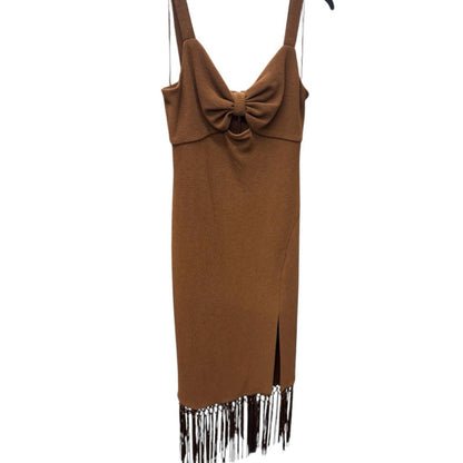 Adrianna Papell Brown Midi Dress with Fringe