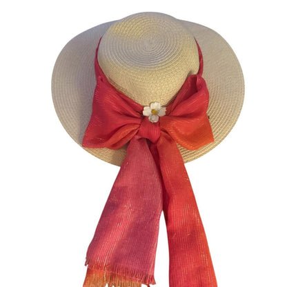 Style & Co. Women’s Natural Wide Brim SPF 50+ Sun Hat – Coral Scarf Bow & Floral Accent