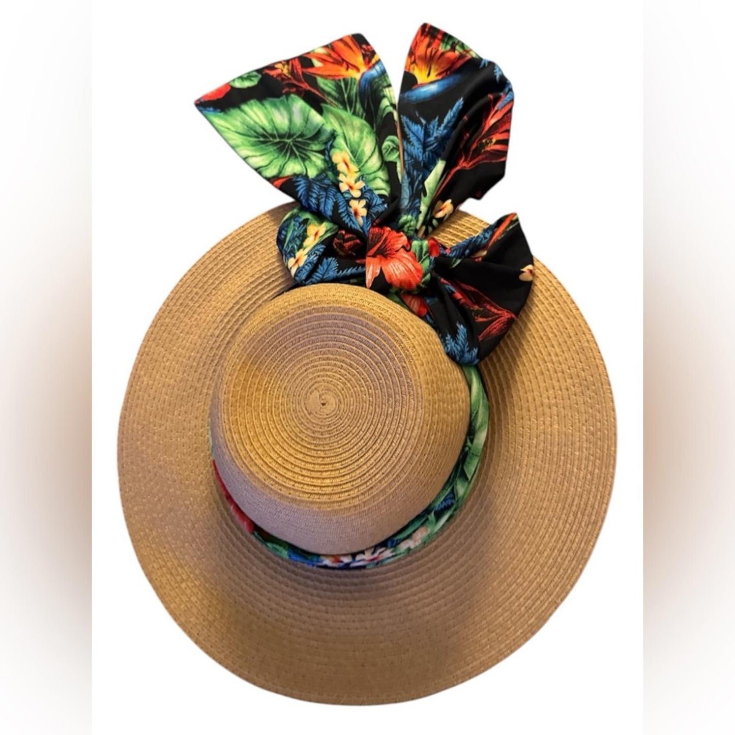 Style & Co. Women’s Natural Wide Brim SPF 50+ Sun Hat – Tropical Floral Bow