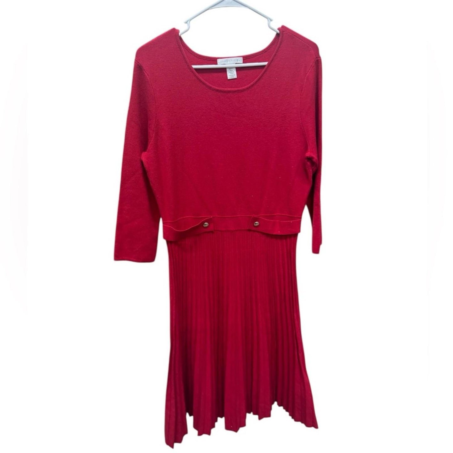 London Times Red Pleated Midi Dress