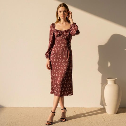 B.Darlin Burgundy Floral Long Sleeve Dress