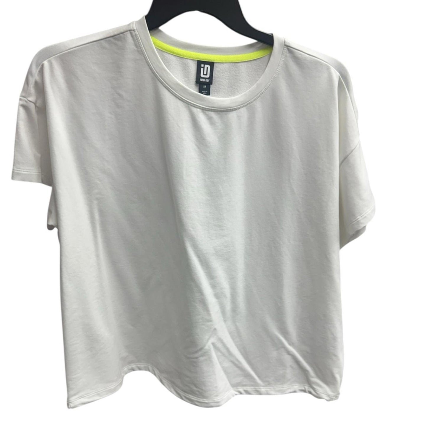 Ideology White Tee with Neon Green Trim
