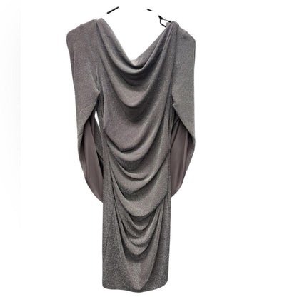 Betsy & Adam Shimmering Silver Draped Dress