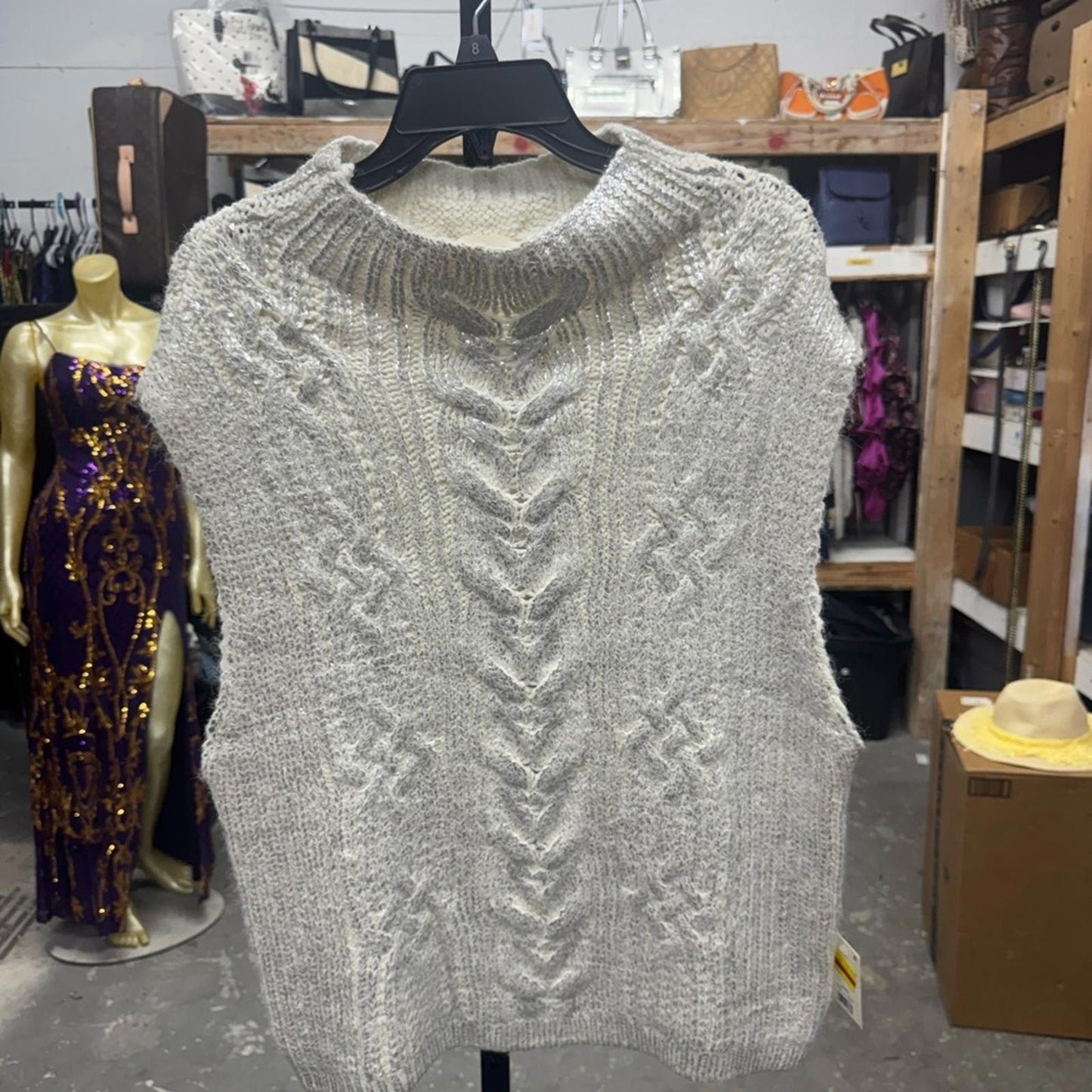 Lucky brand Gray Cable Knit Sleeveless Sweater