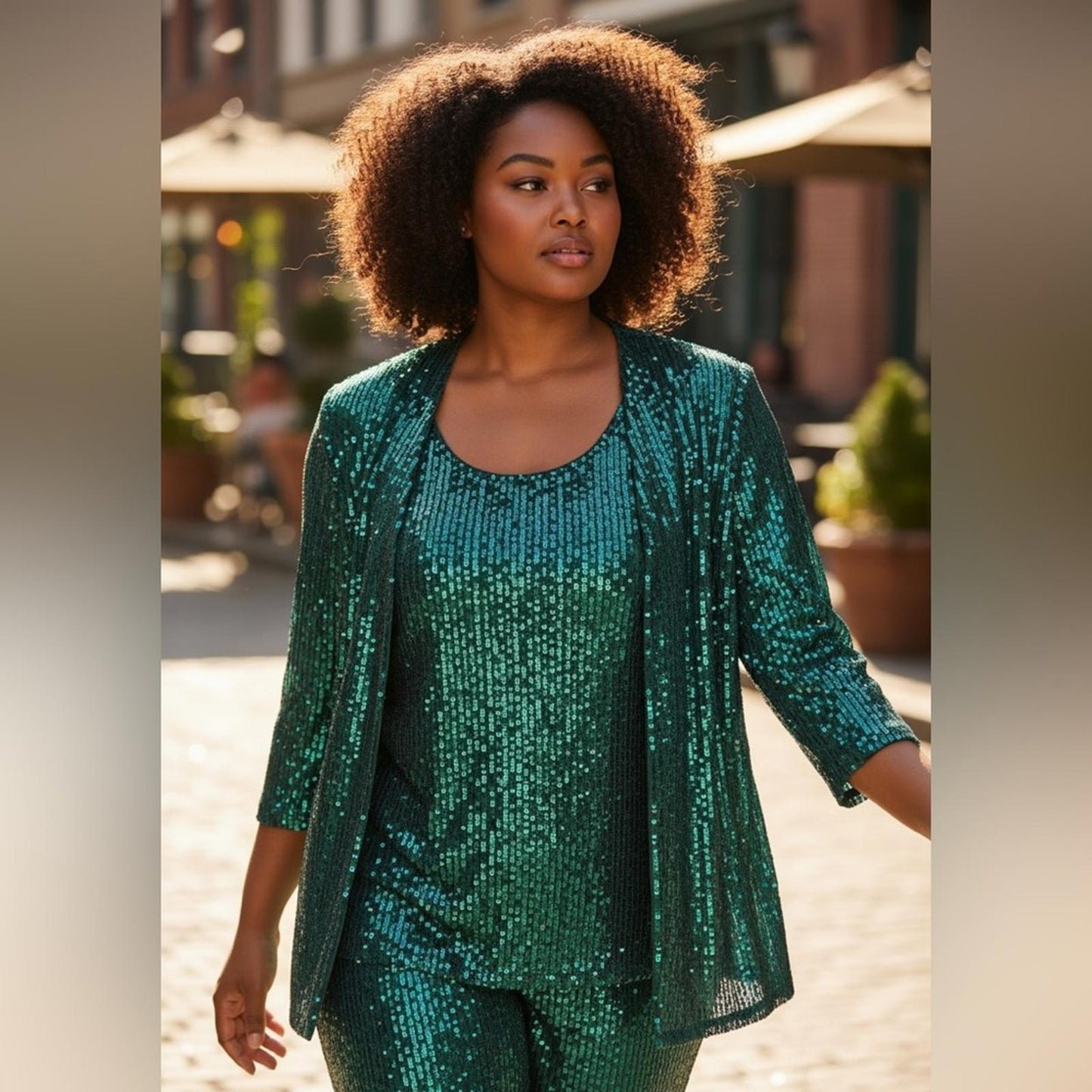 Alex Evening Emerald Green Sequin 2-Piece Tank & Cardigan Set