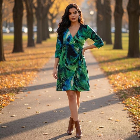 DKNY Vibrant Green and Blue Midi Dress